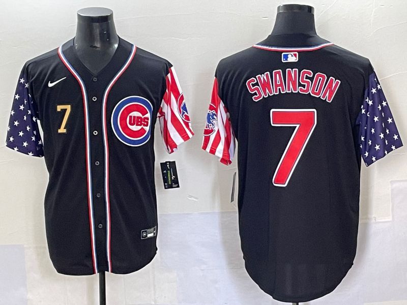 Men 2025 Chicago Cubs #7 Swanson Black a generation of national flags Joint Name Nike MLB Jersey style 44